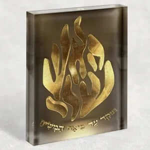 תמונה של האש שלי בזהב תלת מימד על בלוק זכוכית אקרילי